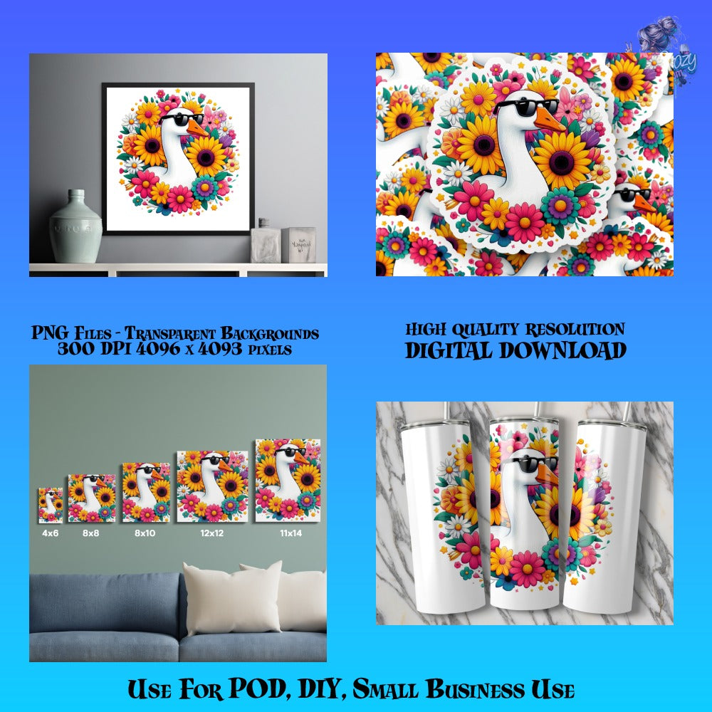 Bright Floral Digital Download, High Resolution PNG, DIY Wall Art, Home Decor, Clipart, Print Ready Files for Small Business Use
