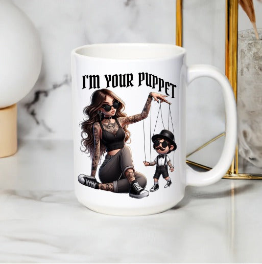 Funky Tattooed Puppet Master Coffee Mug, Unique Ceramic Mug for Tattoo Lovers, Cool Novelty Gift Cup