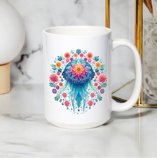 Bohemian Dreamcatcher Mug, Floral Coffee Cup, Vibrant Watercolor Design, Unique Gift Idea