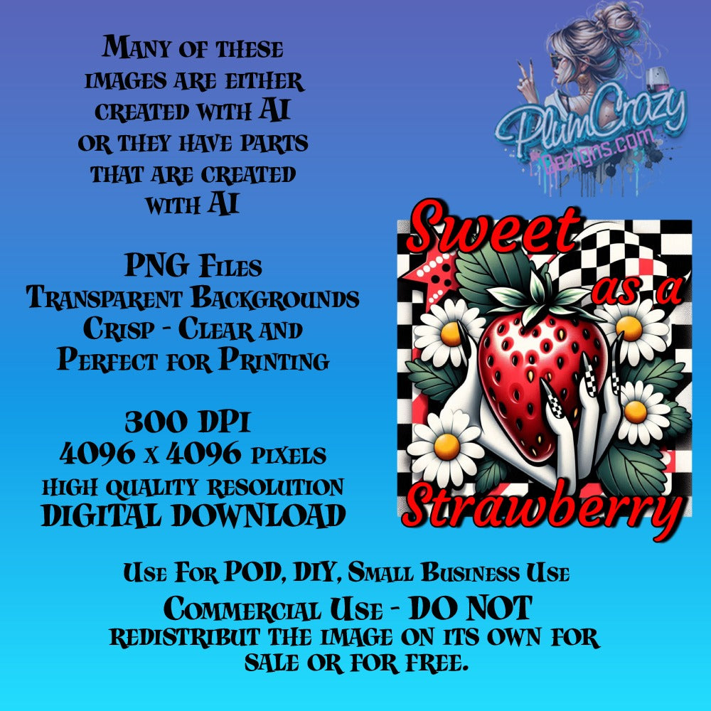 Digital Strawberry PNG Clipart, High Quality, Perfect for Crafts, DIY Projects, Commercial Use, Instant Download