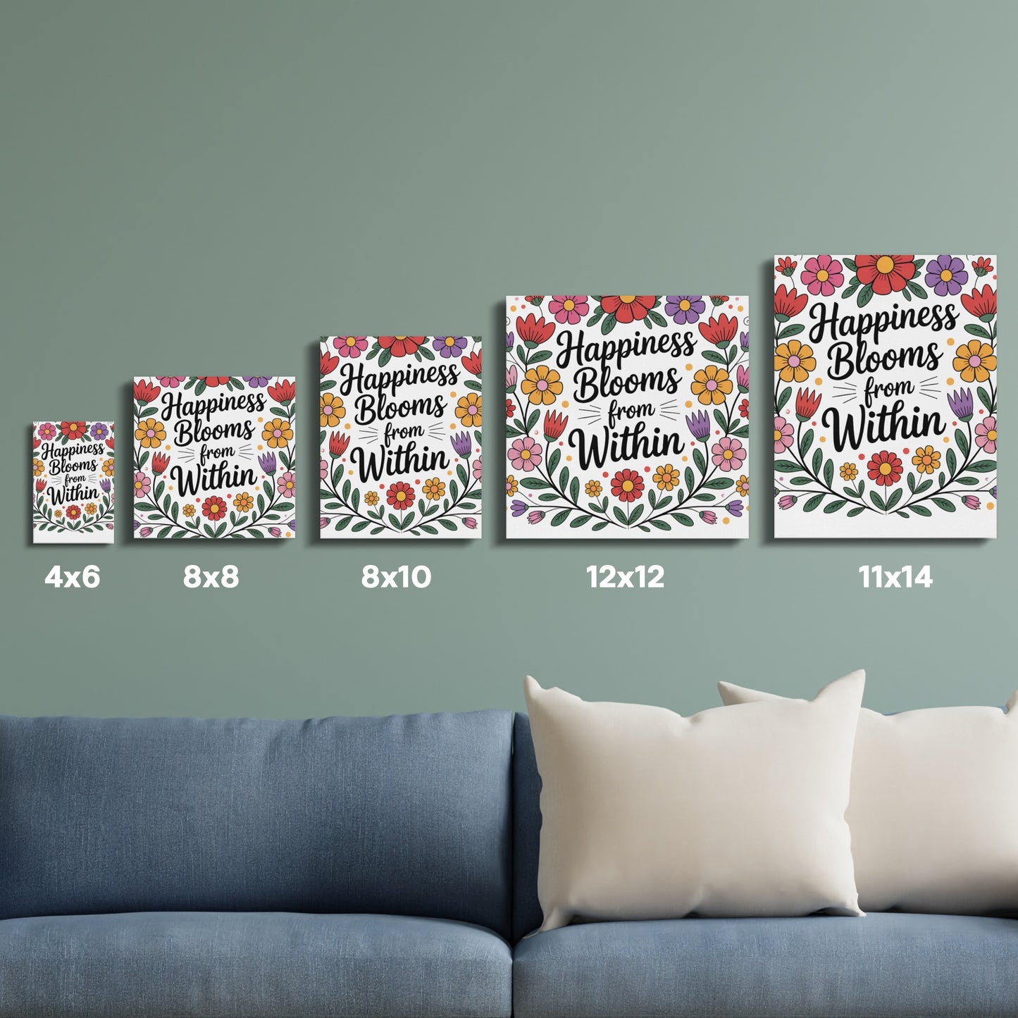 Happiness Blooms Within Floral Wall Art Prints, Colorful Home Decor Set, Multiple Sizes Available