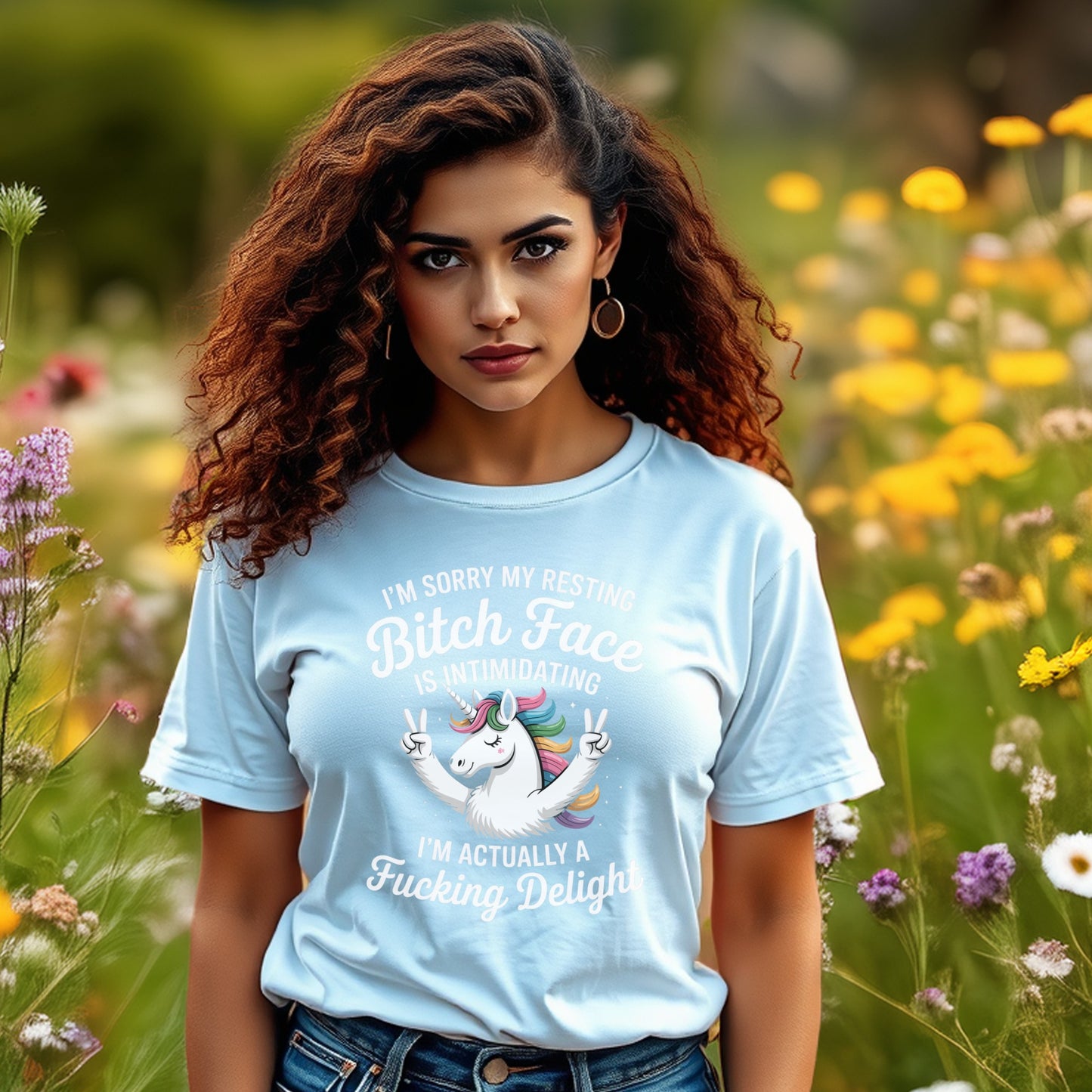 Women's Funny Quote T-Shirt, Light Blue Casual Tee, Unicorn Graphic, Sarcastic Humor, Comfort Fit Top, Unique Statement Shirt