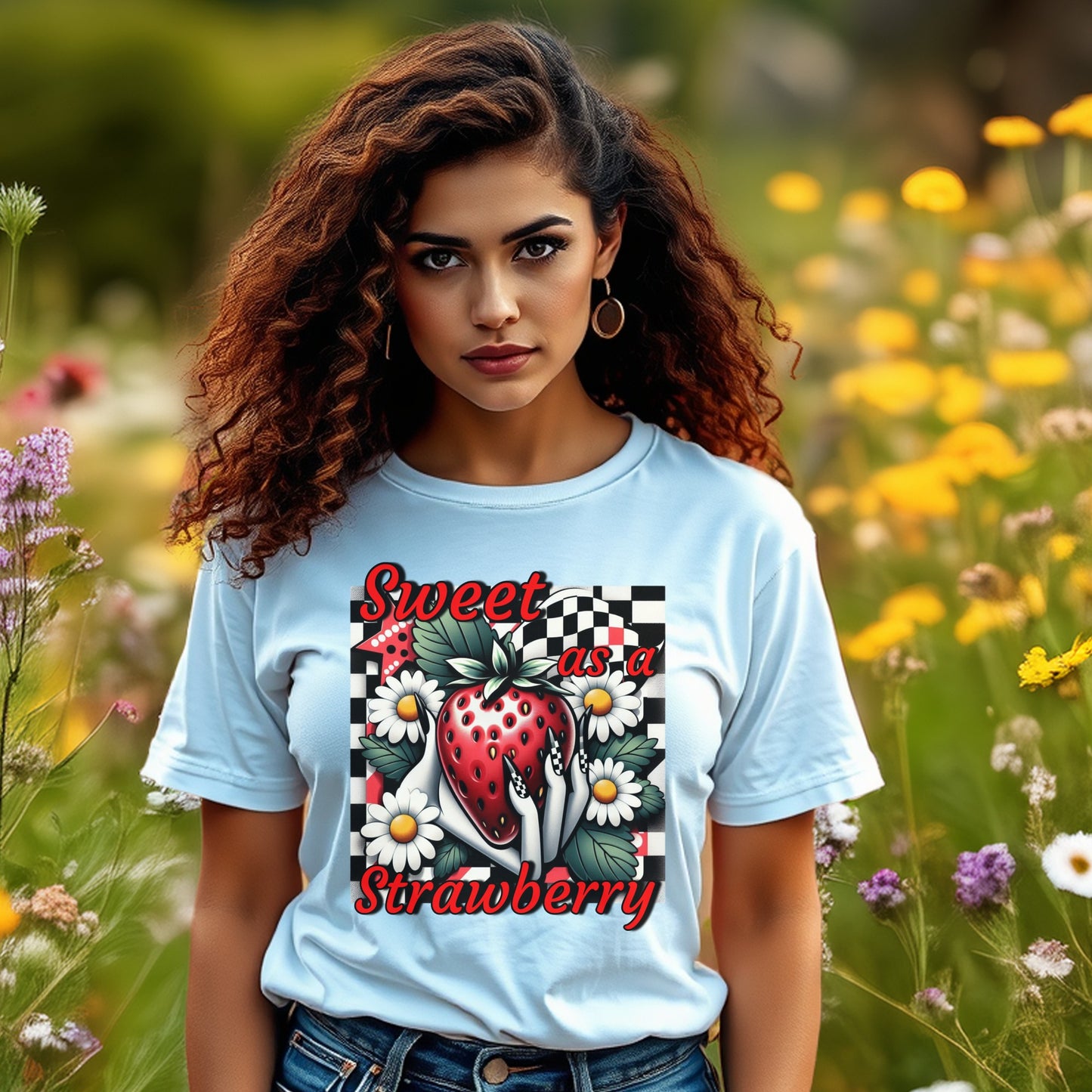 Women's Graphic Tee Sweet As A Strawberry Summer Style Casual T-Shirt Fashion Top