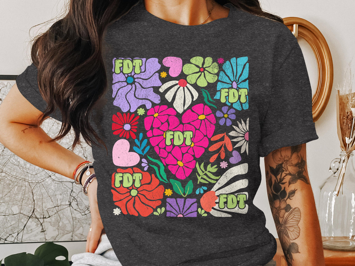 Colorful Heart Floral Graphic Print FDT T-Shirt product
