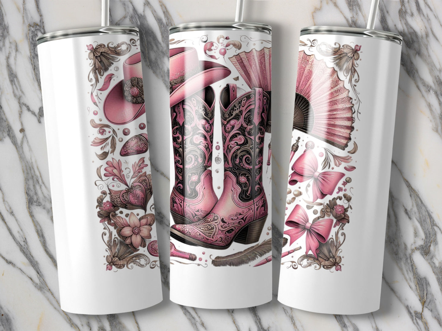 Victorian Boot Floral Design Insulated Tumbler, Elegant Pink and Beige Travel Cup, Gift for Her