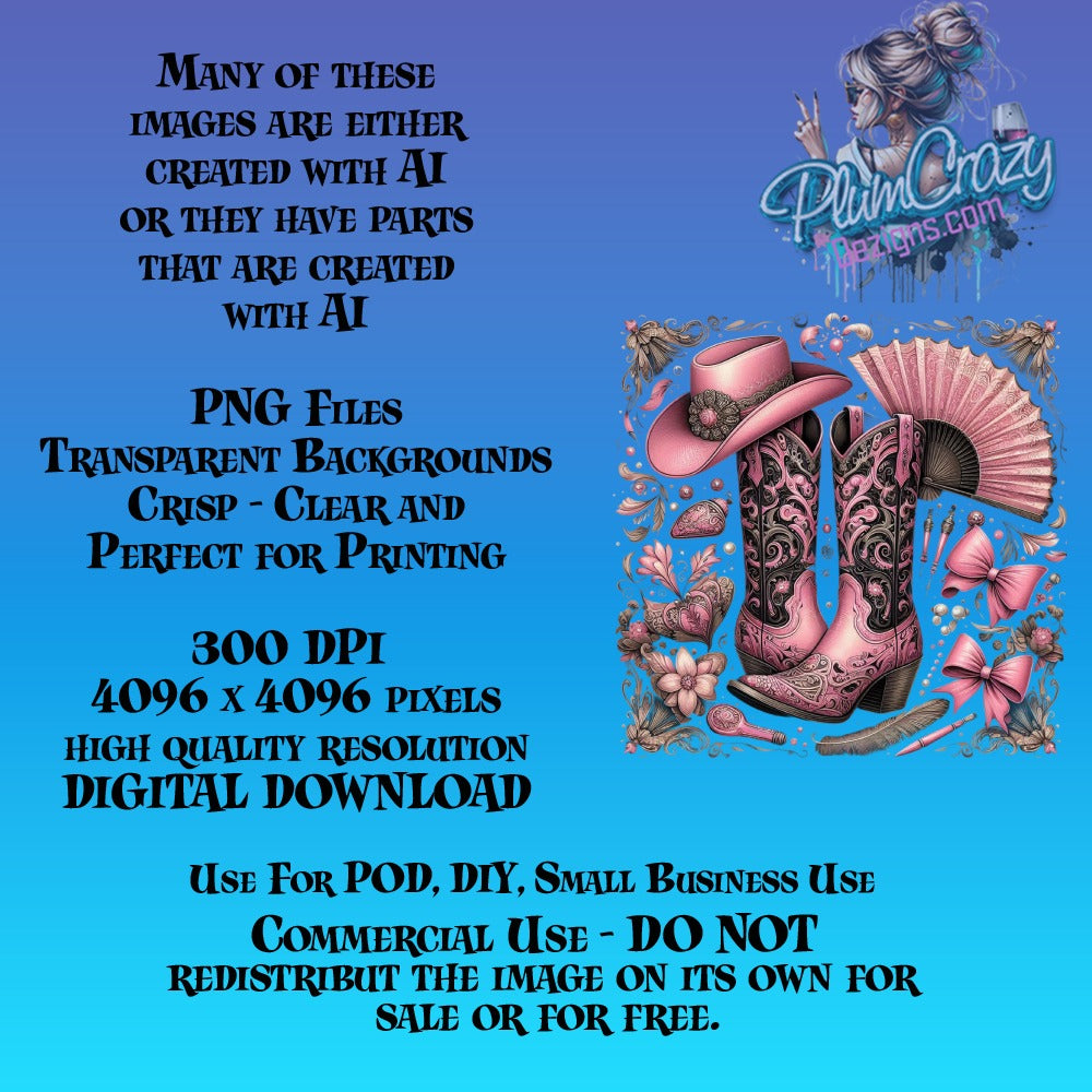 Cowboy Boots Ocean Theme Digital Art PNG, High Resolution, Commercial Use, Perfect for Printing and Crafts