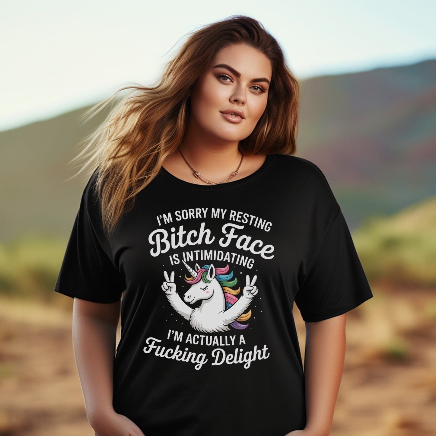 Funny Unicorn T-Shirt, Resting Bitch Face Quote, Plus Size Graphic Tee, Women's Casual Black Top, Trendy Sarcastic Shirt, Gift for Her