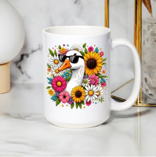 Colorful Floral Pelican Mug, Tropical Bird Coffee Cup, Unique Wildlife Gift Idea