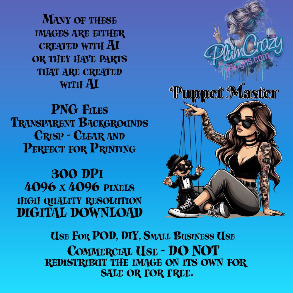 Puppet Master Tattoo Style Art, Printable PNG, Commercial Use, Digital Download, 4096x4096 Pixels, High Quality Image for Crafts and Shirts.