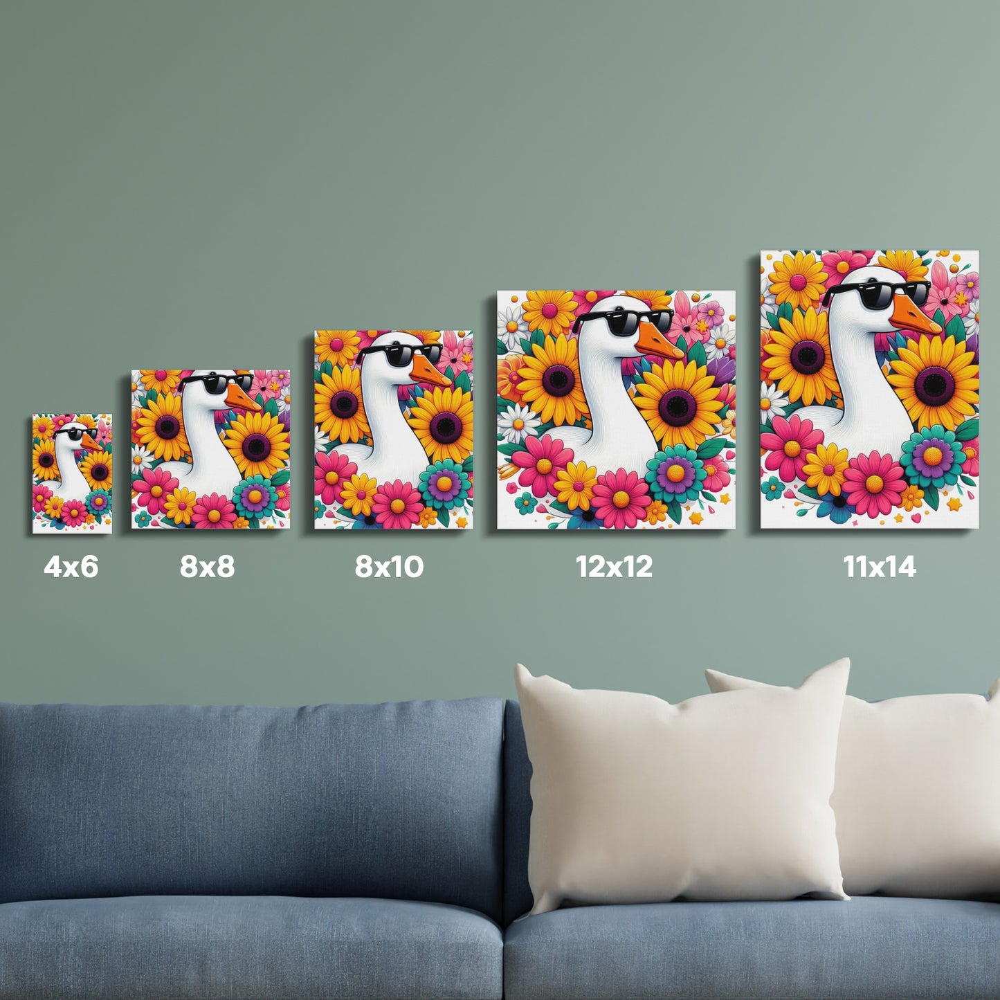 Colorful Floral Swan Canvas Print Set, Wall Art Decor, Various Sizes Available