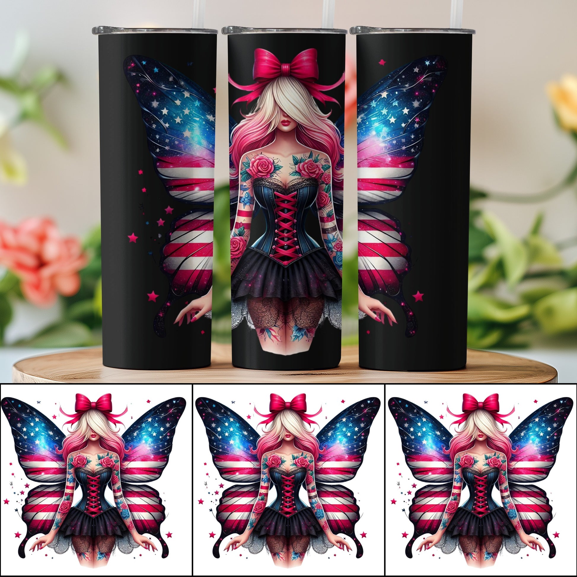 Fairy Butterfly Tumblers, Fantasy Art Insulated Drinkware, Unique Gift, Double-Walled Stainless Steel Cups, Colorful Thermal Mugs