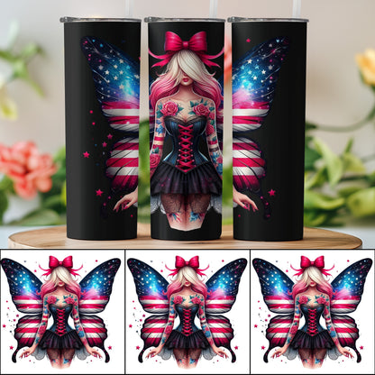 Fairy Butterfly Tumblers, Fantasy Art Insulated Drinkware, Unique Gift, Double-Walled Stainless Steel Cups, Colorful Thermal Mugs