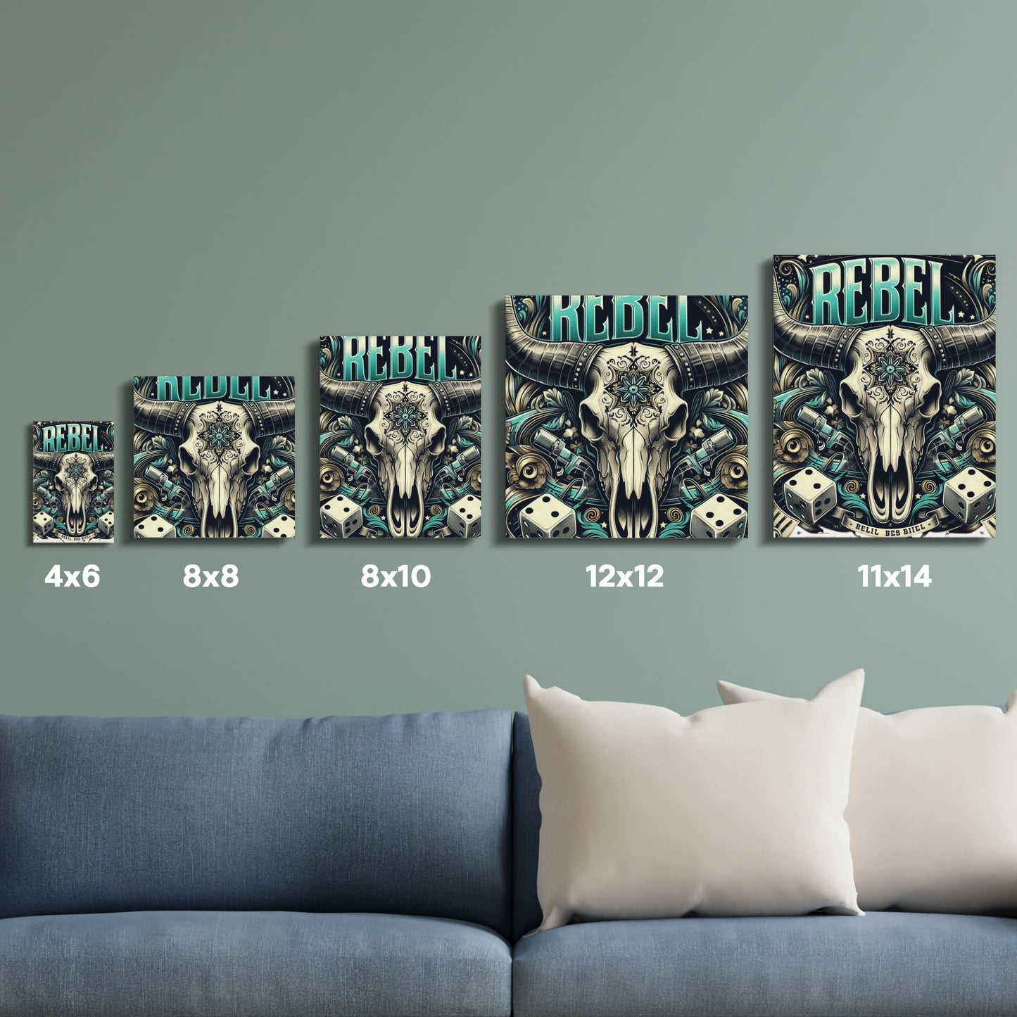 Gothic Skull Art Prints Set, Rebel-Themed Wall Decor, Assorted Sizes, Fantasy Home Decoration