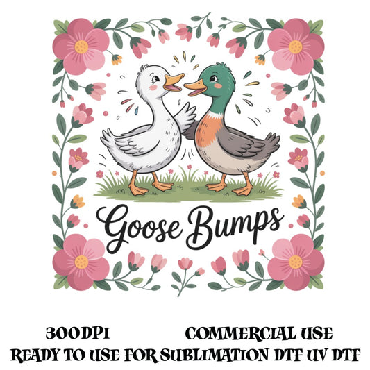 Goose Bumps Duck Illustration, Floral Frame Digital Download, Sublimation Design, Commercial Use, Ready to Use, UV DTF, 300dpi Image