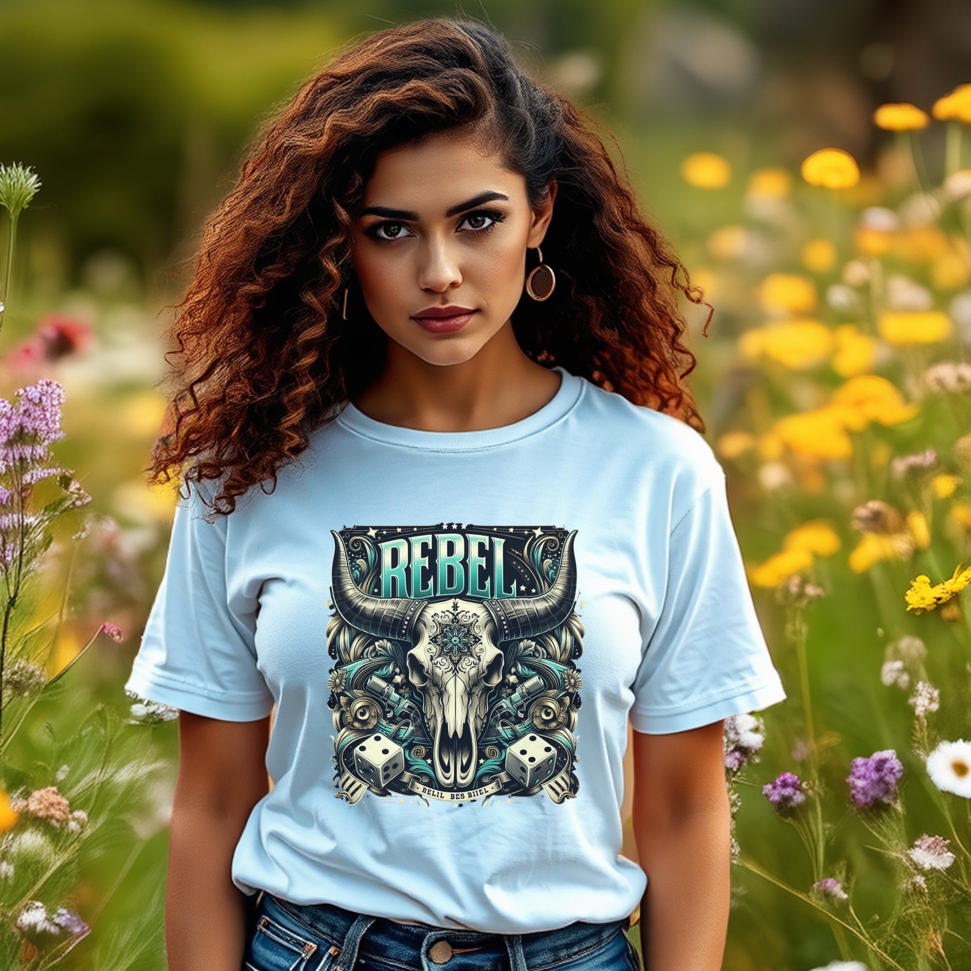 Rebel Skull Graphic T-Shirt, Vintage Inspired, Floral Background, Women's Fashion Tee, Soft Cotton, Casual Summer Top