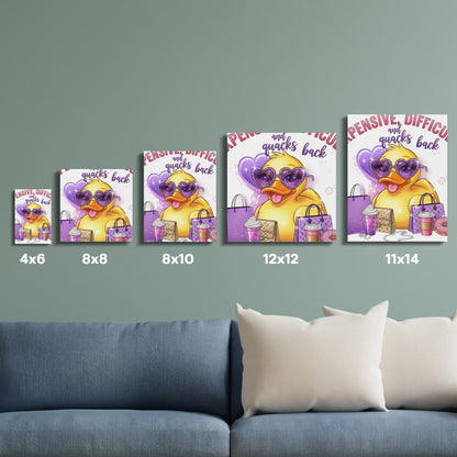 Funny Duck Wall Art Prints, Sassy Duck with Purple Bag, Home Decor, Various Sizes Available