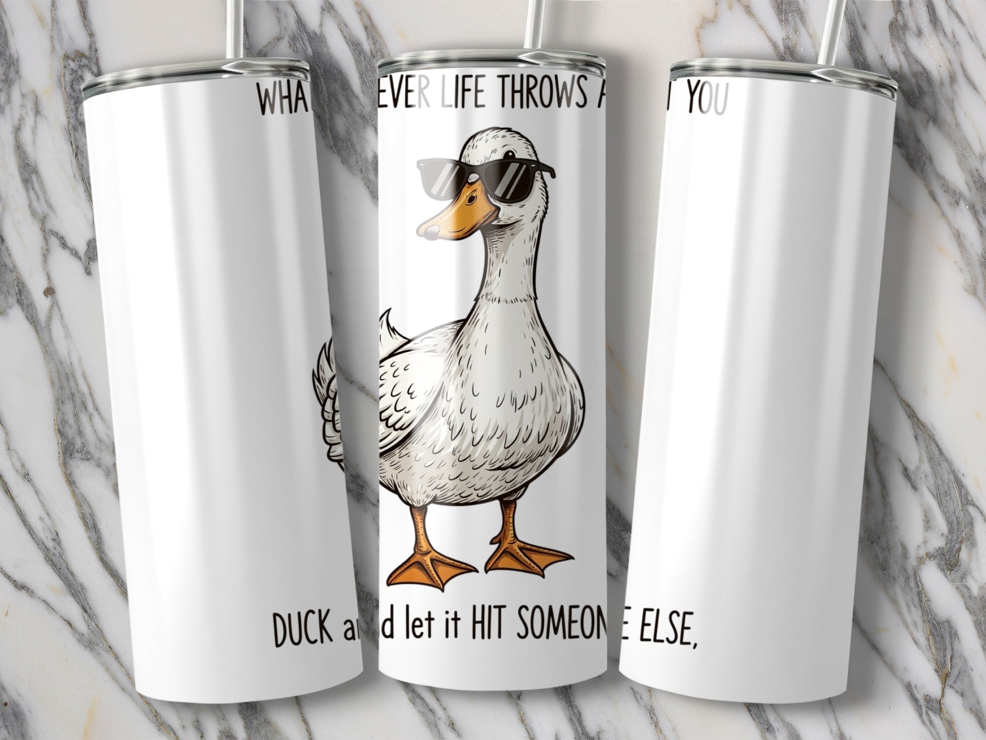 Funny Duck Insulated Tumbler, Stainless Steel Water Bottle, Quirky Animal Design, Gift for Animal Lovers, White 20oz Drinkware