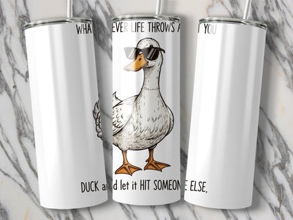 Funny Duck Insulated Tumbler, Stainless Steel Water Bottle, Quirky Animal Design, Gift for Animal Lovers, White 20oz Drinkware