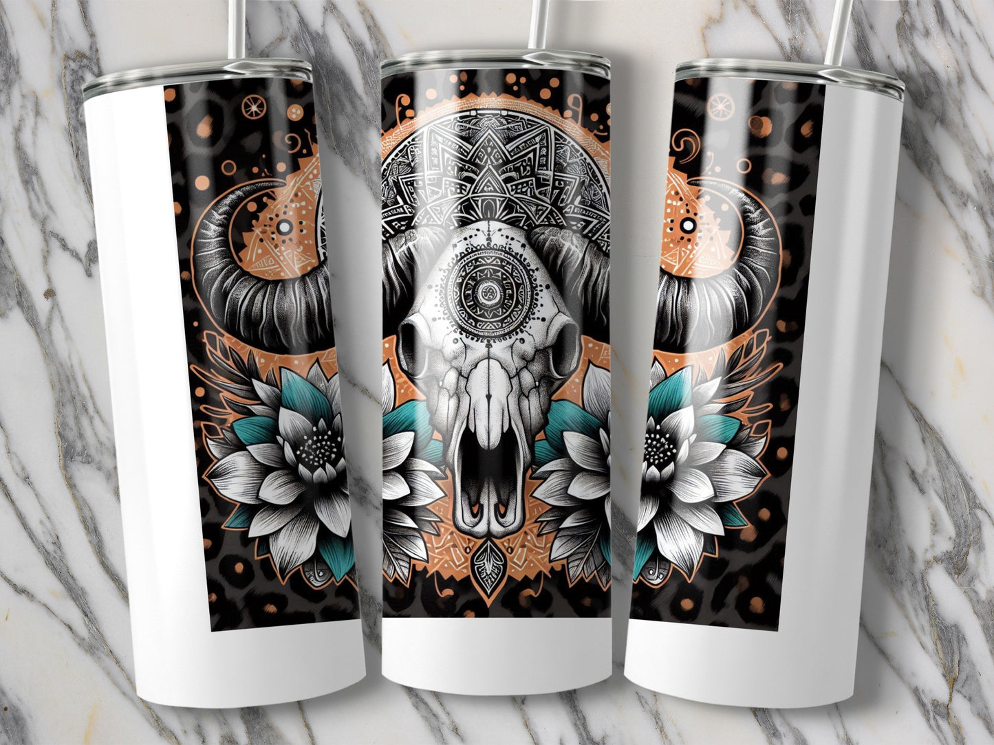 Bohemian Elephant Design Tumbler, Stainless Steel Insulated Cup, Floral and Mandala Print, Gift Idea