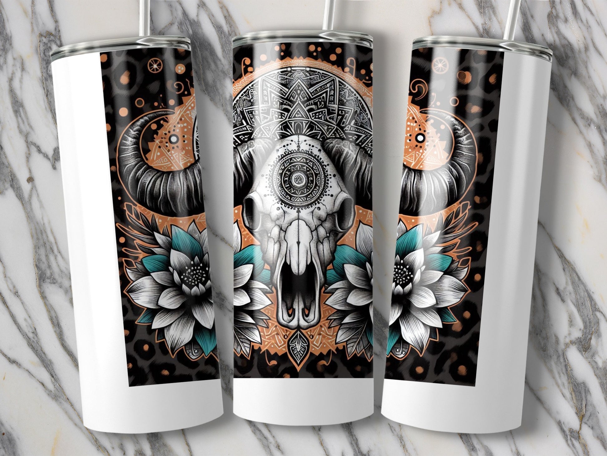 Bohemian Elephant Design Tumbler, Stainless Steel Insulated Cup, Floral and Mandala Print, Gift Idea