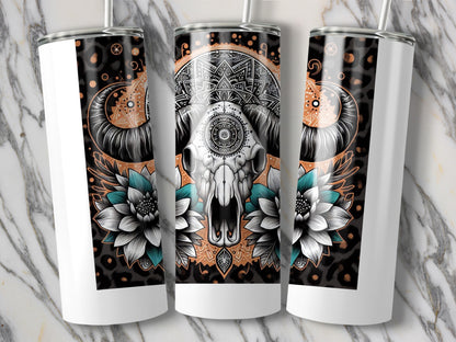 Bohemian Elephant Design Tumbler, Stainless Steel Insulated Cup, Floral and Mandala Print, Gift Idea