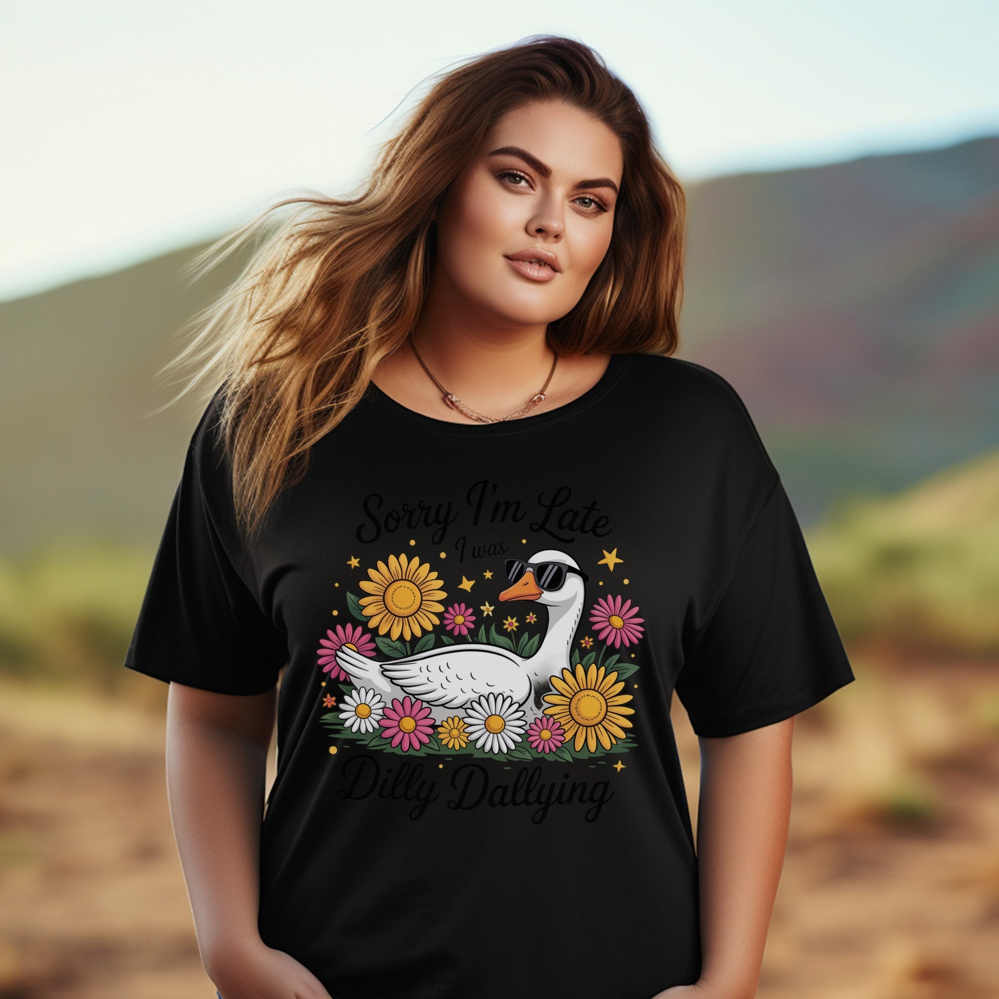 Plus Size Floral Duck Graphic T-Shirt, Funny Quote Casual Tee, Women's Nature Inspired Fashion Top
