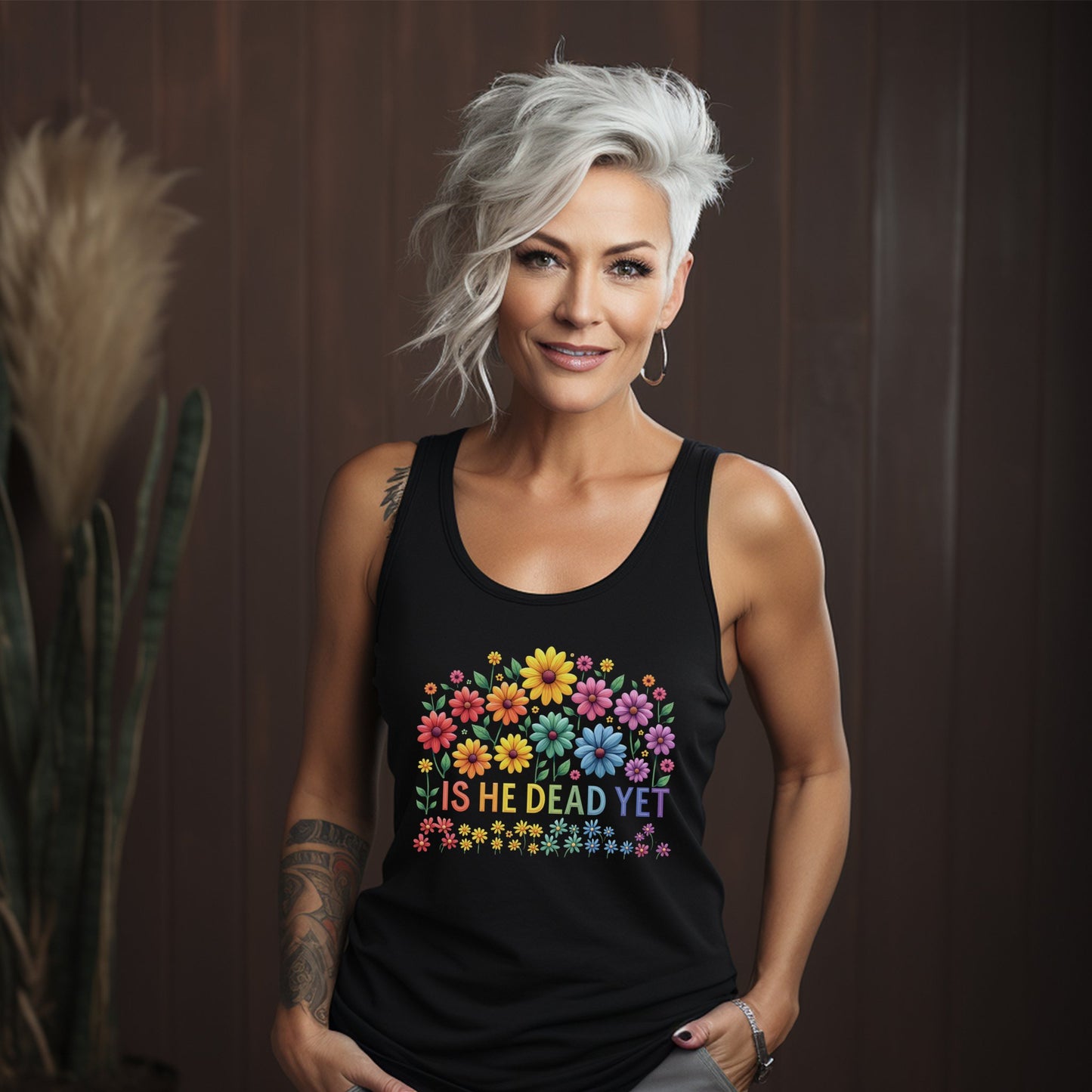Is He Dead Yet Colorful Floral Design Tank Top product