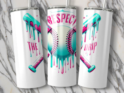 Respect The Drip Baseball Tumbler, Stainless Steel Sports Drinkware, Unique Baseball Gift, Custom Athlete Water Bottle, Splatter Design