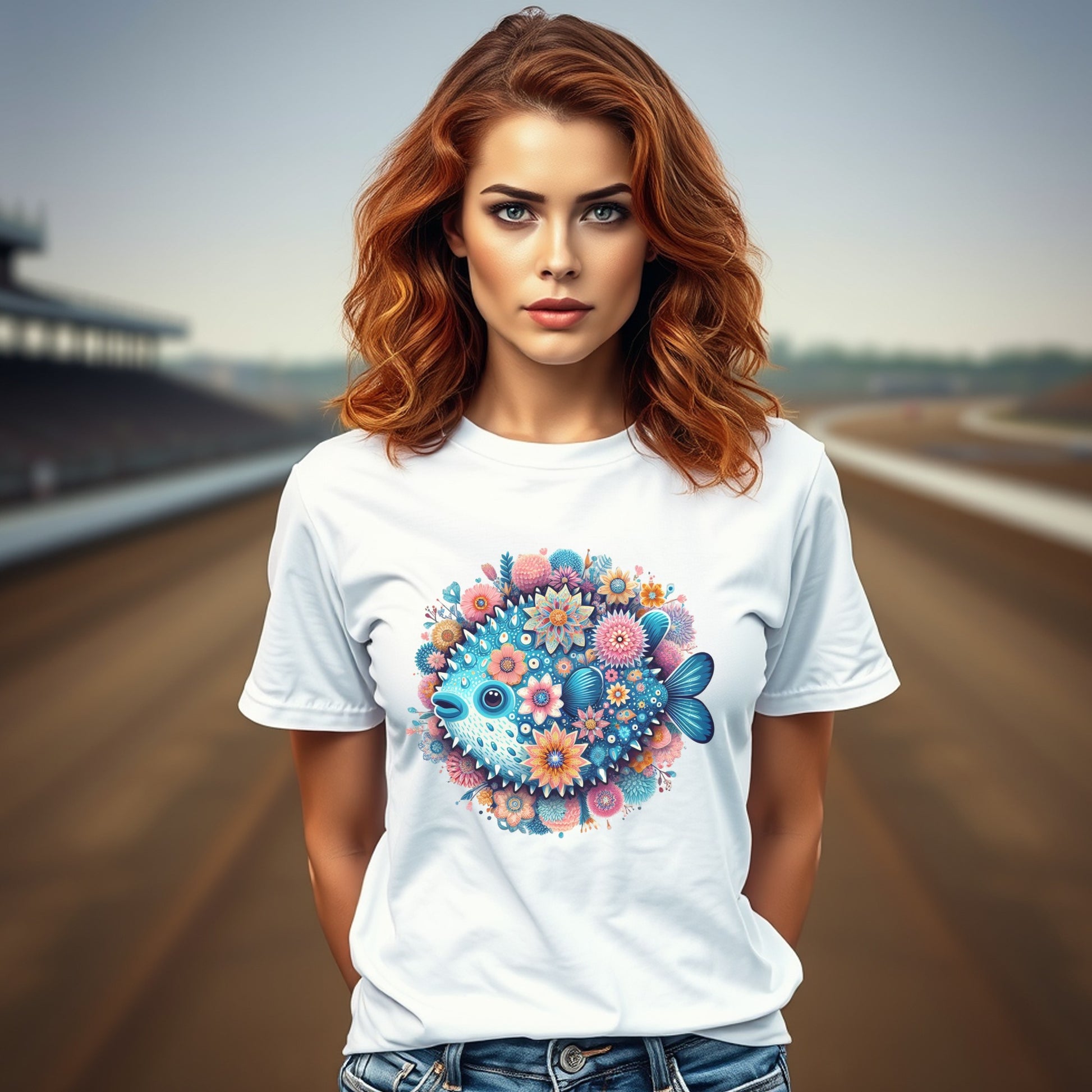 Women's White T-Shirt with Colorful Floral Heart Design, Casual Summer Top, Fashionable Streetwear Tee