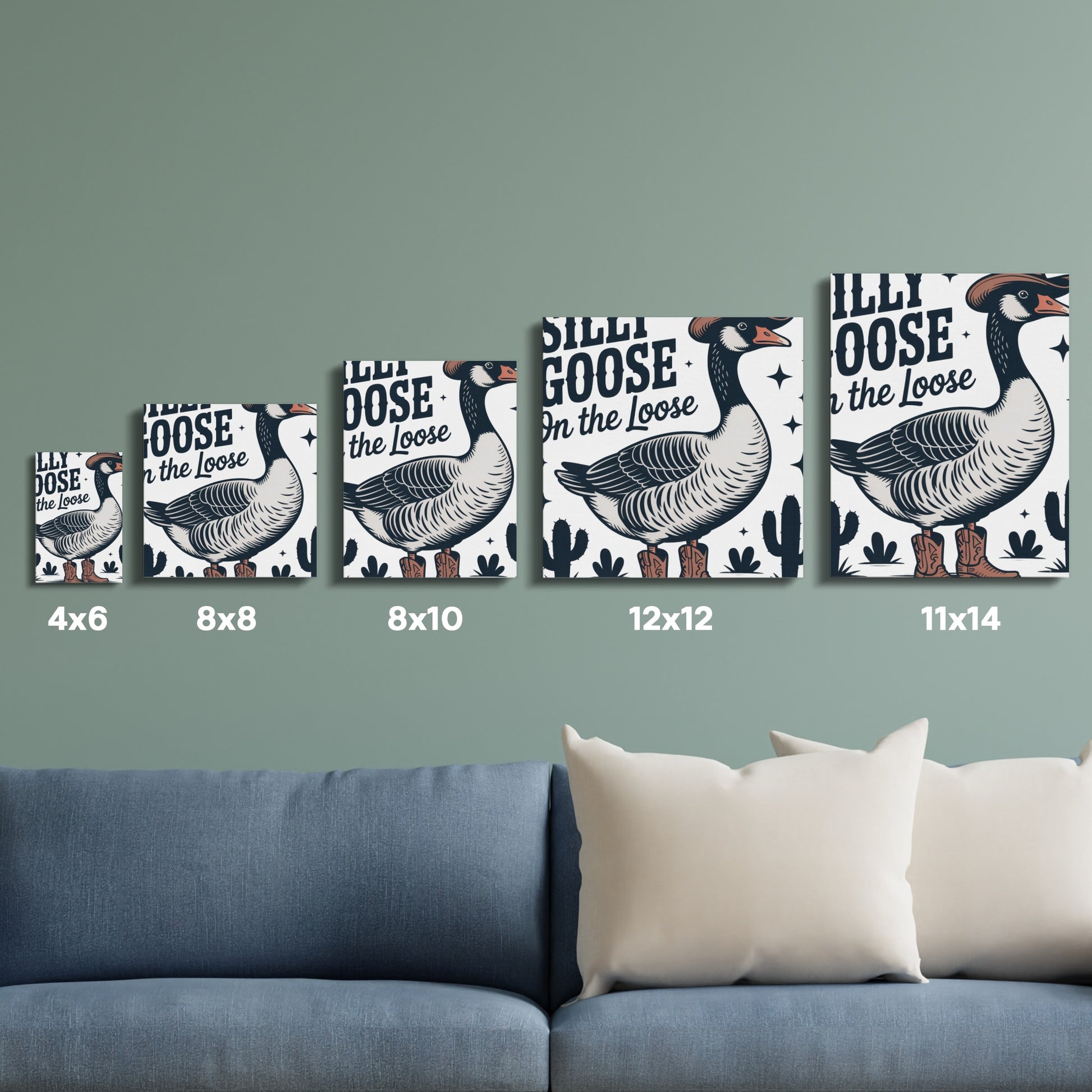Goose Art Prints Set of 4, Goose on the Loose Wall Decor, Various Sizes
