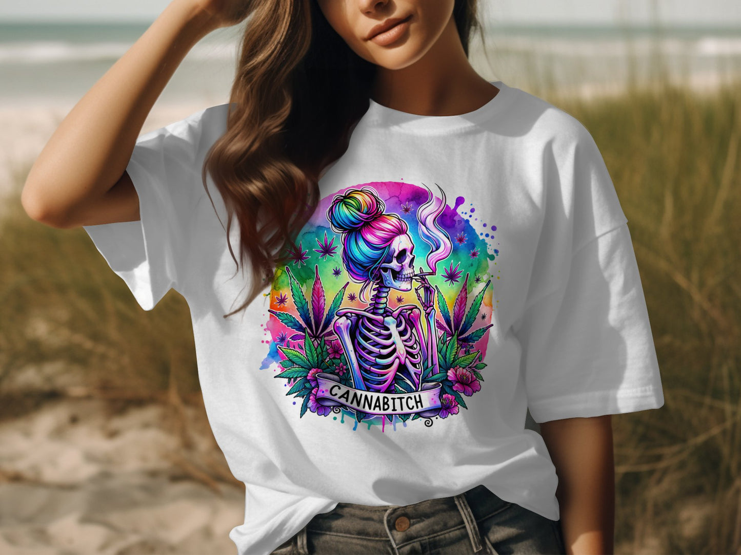 Colorful Skeleton Smoking Creative Design T-shirt product