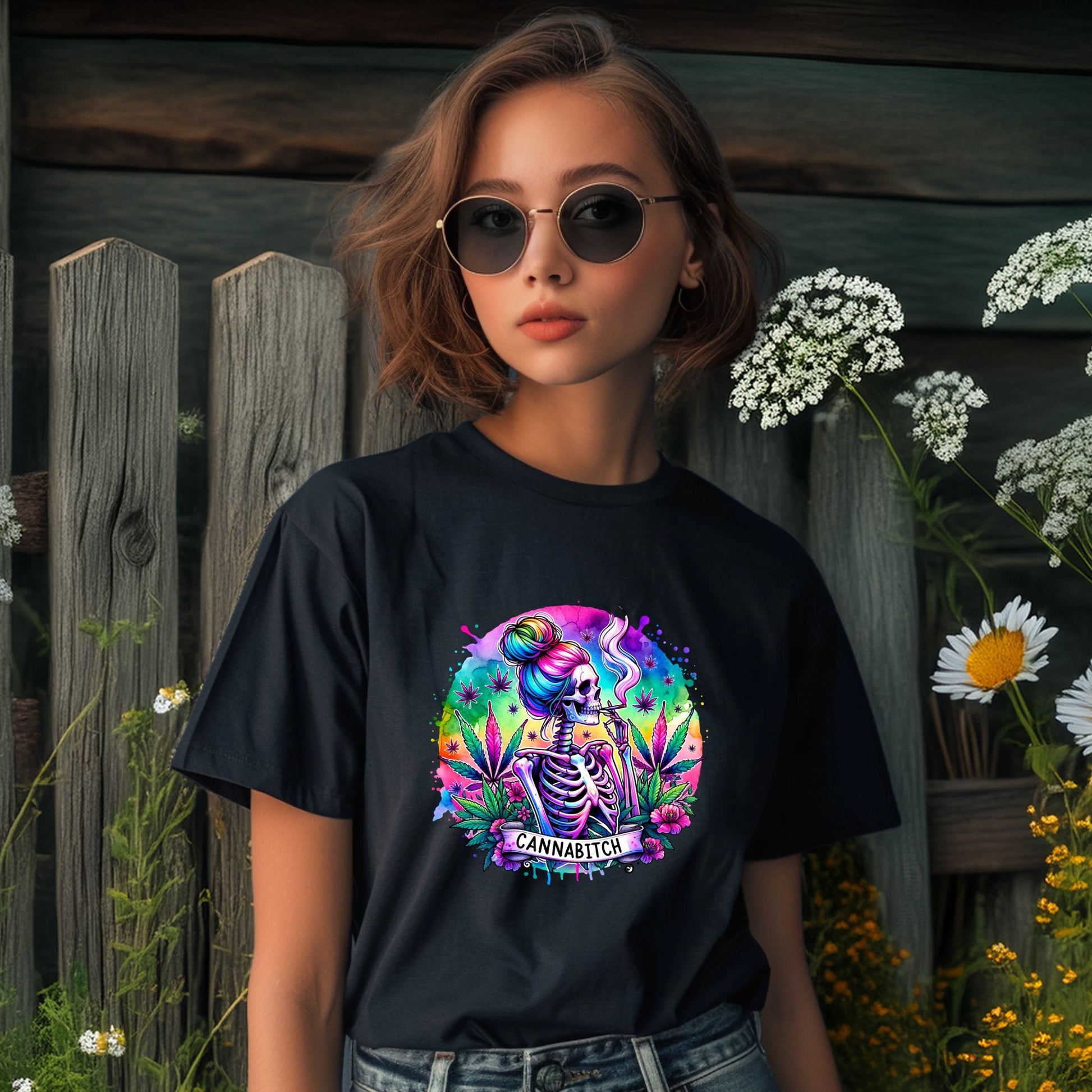 Cannabitch Graphic Tee Shirt Unique Skeleton product