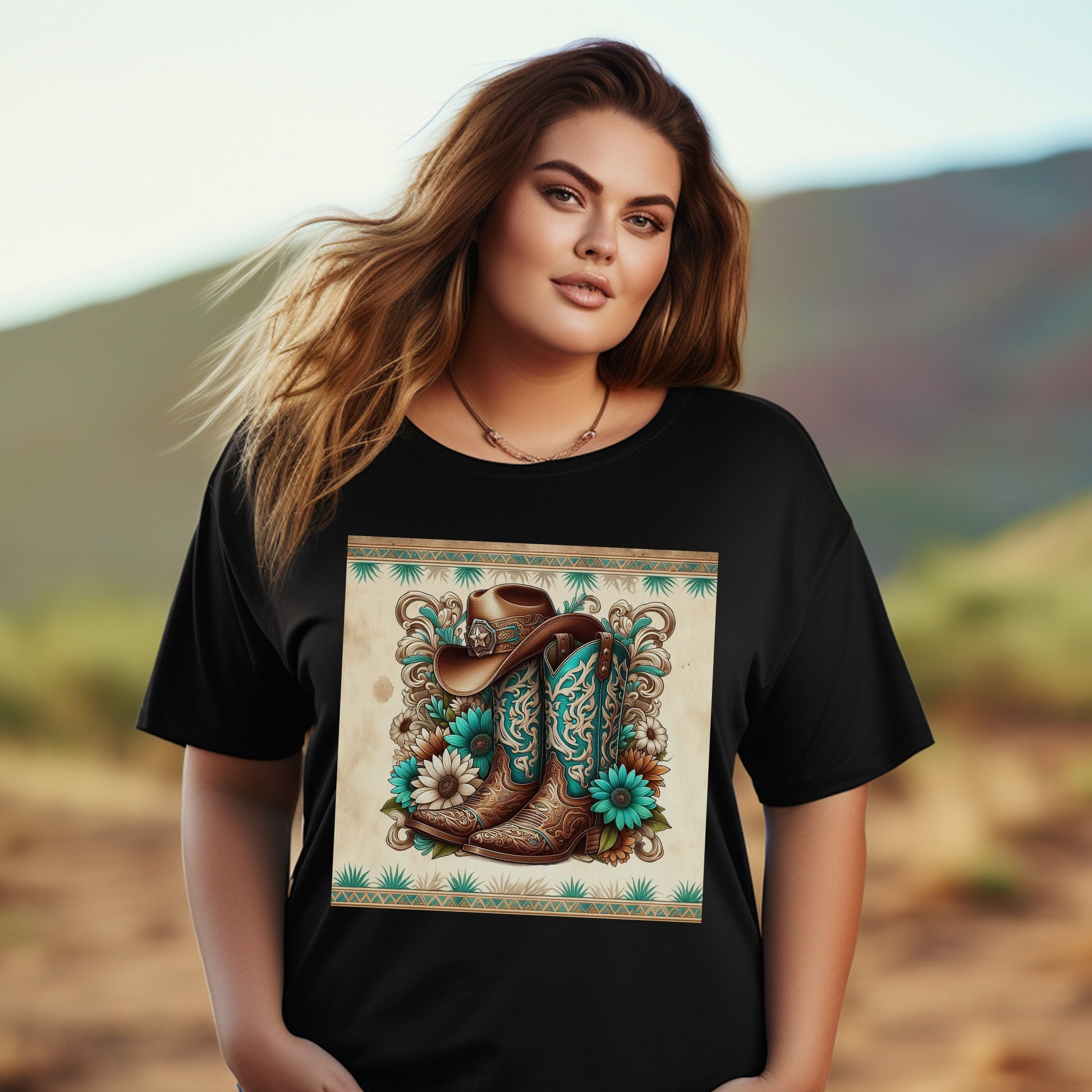 Western Cowboy Boots Graphic T-Shirt, Floral Print, Casual Women's Fashion Top, Vintage Style Apparel, Unique Gift Idea