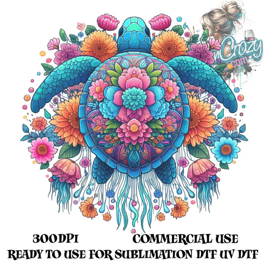 Colorful Turtle Floral Design Digital Download for Sublimation, UV Printing, Crafts, Commercial Use, 300DPI Image