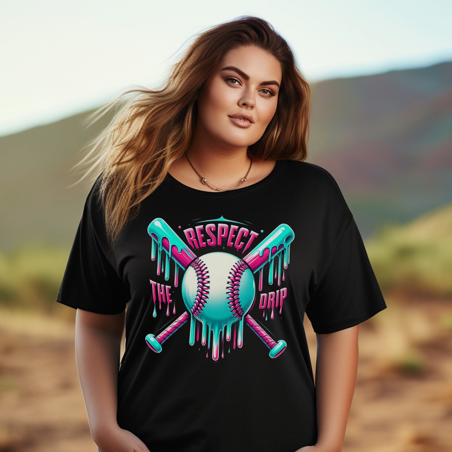 Plus Size Graphic Tee, Respect The Drip Baseball Design, Trendy Fashion T-Shirt for Women
