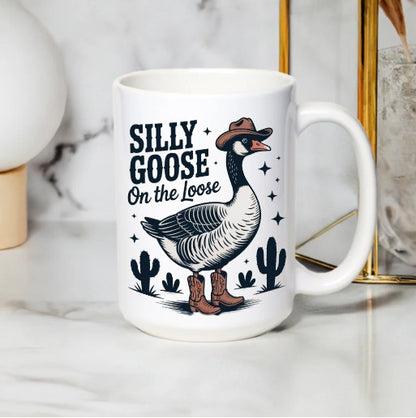 Silly Goose On The Loose Mug, Cowboy Hat Goose, Novelty Coffee Cup, Fun Animal Mug, Gift Idea