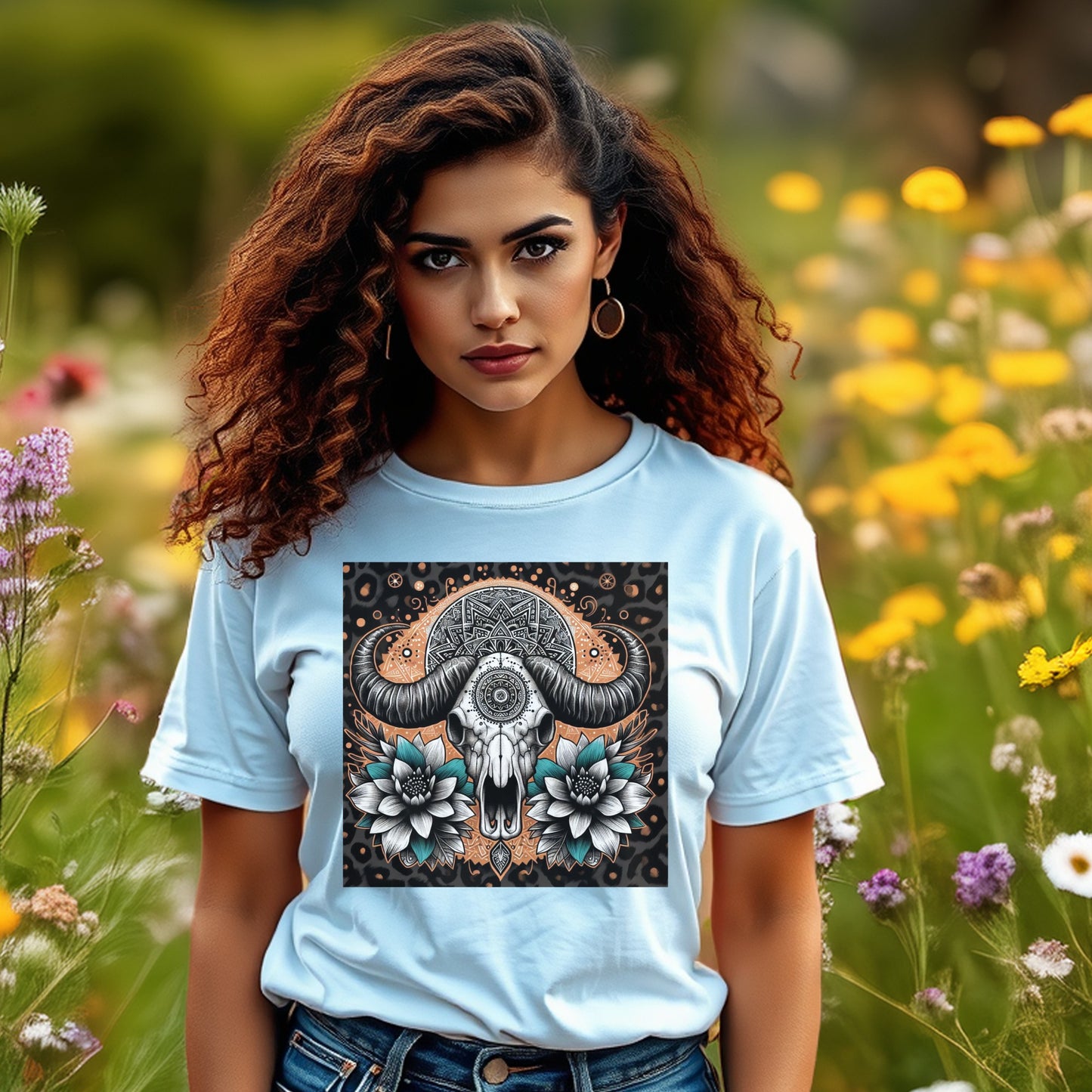 Boho Elephant T-Shirt with Floral Design, Unique Graphic Tee, Women's Casual Fashion, Soft Cotton Top, Trendy Summer Shirt