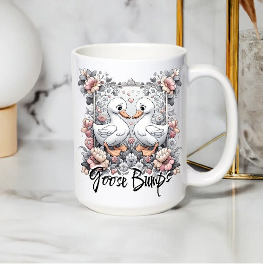 Romantic Swan Coffee Mug, Floral Design, Perfect Gift for Couples, Anniversary Present, White Ceramic Mug with Love Birds and Flowers
