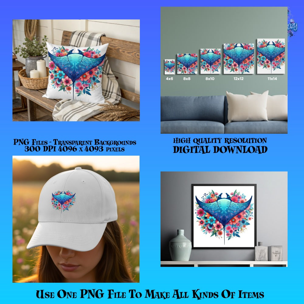 Colorful Floral Heart Design PNG for DIY Projects, Crafts, T-Shirts, Bags, High-Quality Digital Download
