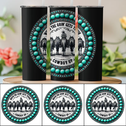 Cowboy Up Tumbler, Western Style Stainless Steel Insulated Cup, Turquoise Accents, Rodeo Inspired Drinkware, Unique Gift for Cowboys