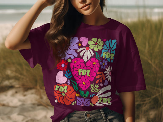 Colorful Heart and Floral Pattern Design Shirt product