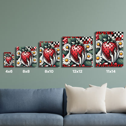 Strawberry Wall Art Set, Vibrant Red Fruit Decor, Kitchen Canvas Prints, Multiple Sizes Available