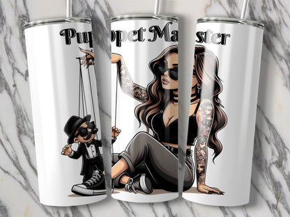 Puppet Master Tumbler, Illustrated Cartoon Style Character Design, Unique Graphic Travel Mug