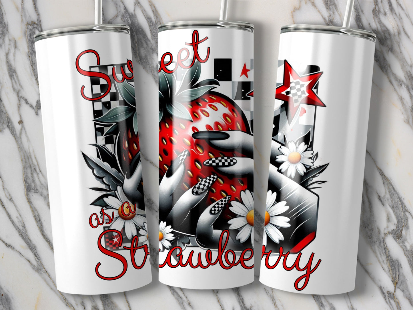 Strawberry Tumbler Cups, Sweet as a Strawberry Insulated Travel Mugs, Floral and Fruit Design, Stainless Steel Drinkware