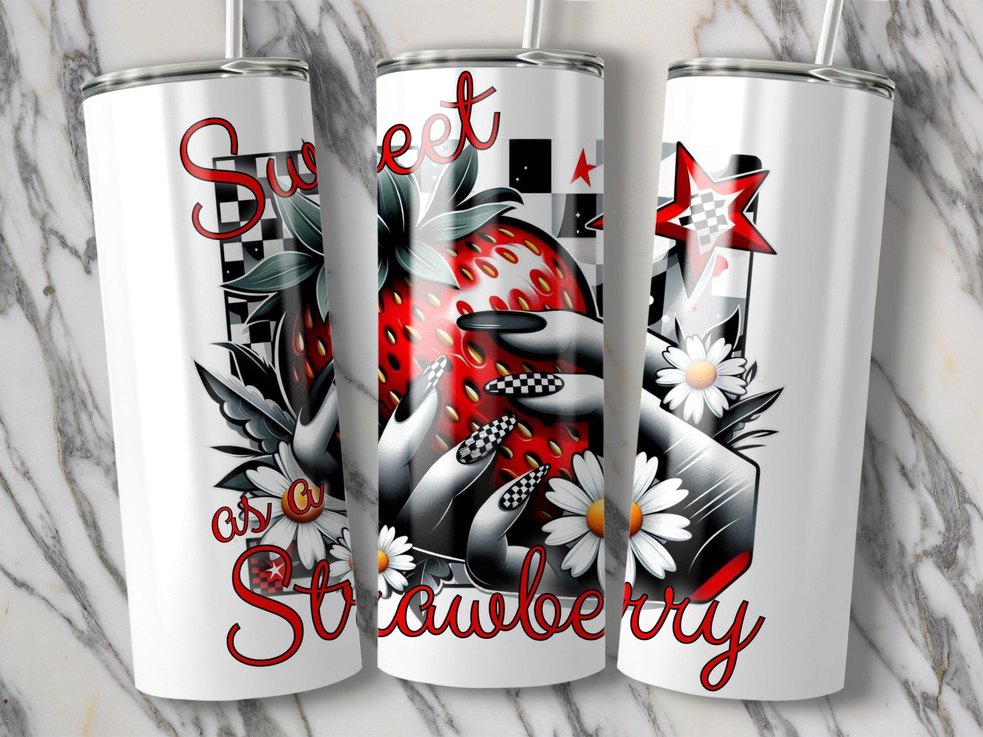 Strawberry Tumbler Cups, Sweet as a Strawberry Insulated Travel Mugs, Floral and Fruit Design, Stainless Steel Drinkware
