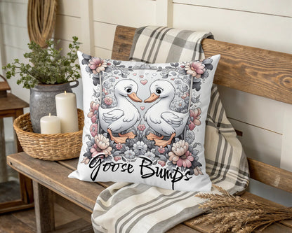 Romantic Goose Couple Decorative Pillow, Cute Love Birds Floral Design, Perfect Gift for Couples, Home Decor Accent