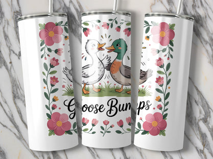 Goose Bumps Floral Tumbler, Cute Duck and Goose Design, Insulated Drinkware, Spring Flowers Pattern
