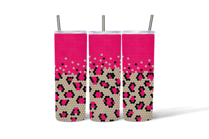 Reusable Insulated Tumblers Pink Floral Design Stainless Steel Cups with Straws Set of 3