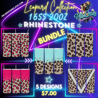Leopard Print Rhinestone Template Bundle, 5 Designs, DIY Crafts, Bling Pattern, Hotfix Transfer, Custom T-Shirt Decor, Digital Download