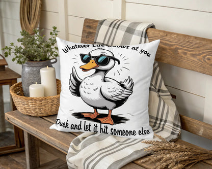 Duck Themed Decorative Pillow, Funny Quote Cushion, Unique Home Decor, Chic Living Room Accessory